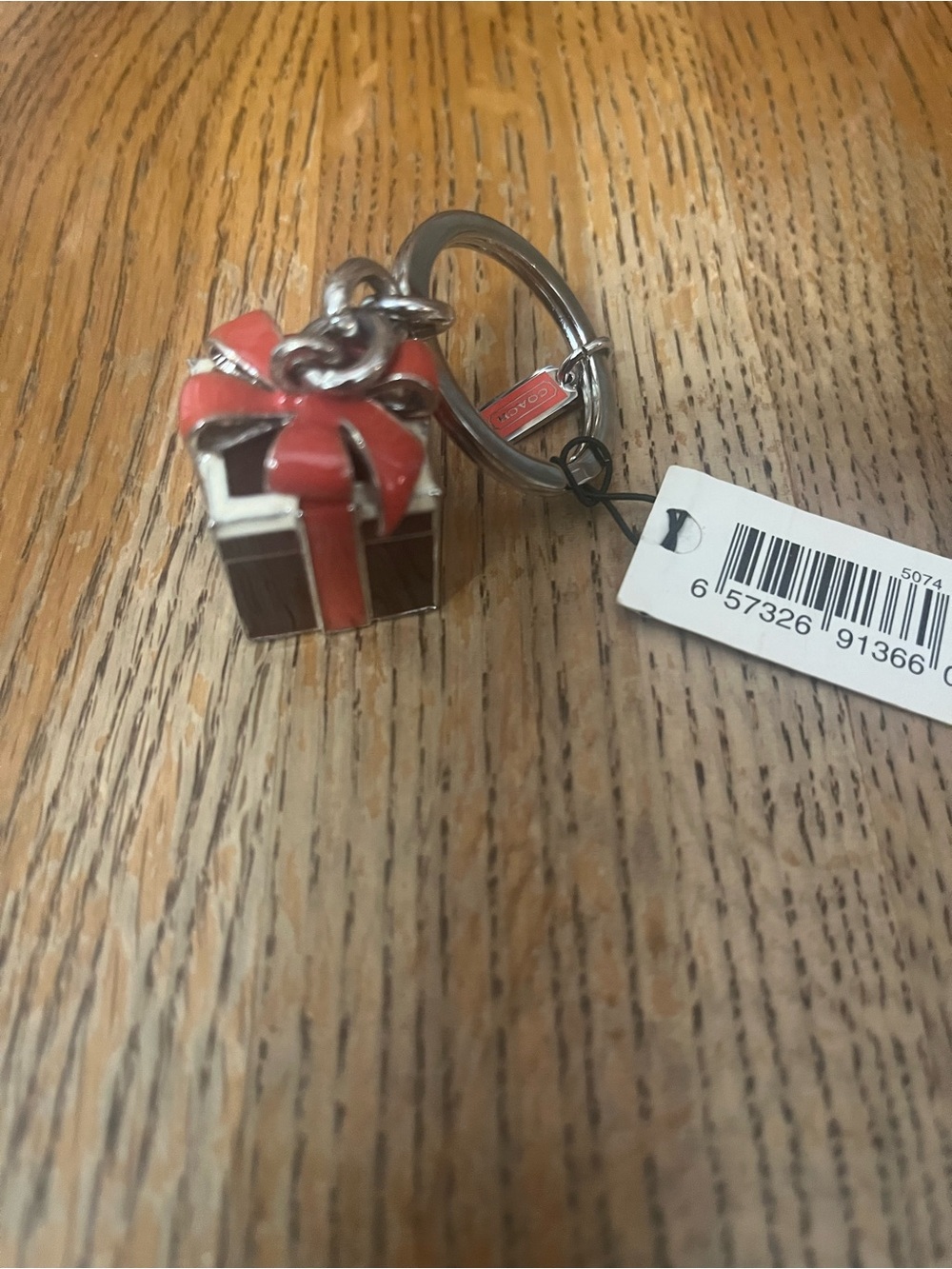Coach Silver and Red Enamel Present Key Fob New with 🏷️